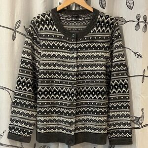 Talbots Gray and White Knit Cardigan